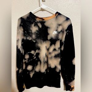 Women’s Nike crewneck, black and bleached tie-dye